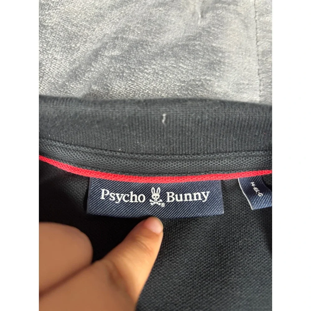 Psycho Bunny Kids Black Red Tipped Short Sleeve Polo Shirt Size L 14-16